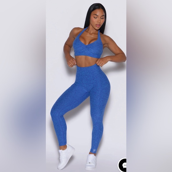 BOMBSHELL SPORTSWEAR V BACK LEGGINGS IN NEON BLUE RAVE! EUC! SOLD OUT ONLINE - Picture 2 of 16